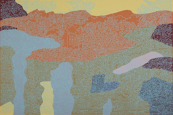Trey Speegle
Abstract Waterfall (#13), 2012.
Silkscreen and acrylic on canvas, 24 x 36 inches.