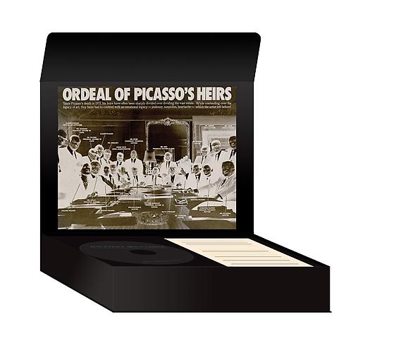  Ordeal of Picasso’s Heirs , 2012
DVD in handmade box bound in black Frankonia and black velvet, silkscreen print and magnet closure.
Box: 26 1/2 x 18 1/2 x 5 cm., published by Reila Gracie Editora, Rio de Janeiro, Brazil 
  View Description  ➤ 