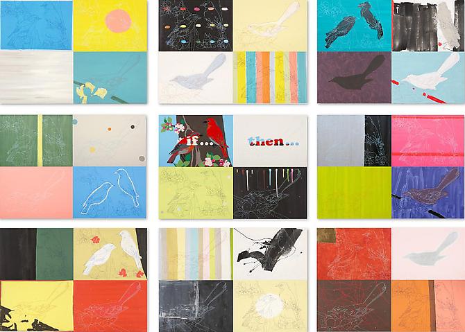 Trey Speegle
IF...THEN..., 2009.
Silkscreen, Mixed Media on Canvas on 36 canvases, 18 x 24 inches each.