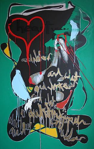  I HEART YOU AND WHATEVER , 2010
Acrylic latex, enamel and paint marker on canvas  
54 x 34 inches