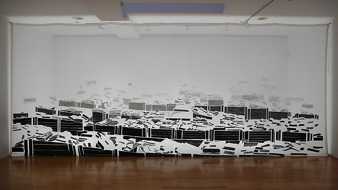  ERR Project: Collecting Point, 2009 
Netting, tape and paint on scrim, 9 x 24 ft
  View More  ➤ 