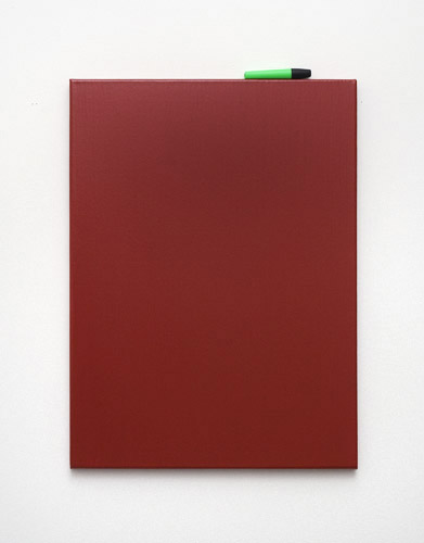 level out, 2011. 
floor paint, stretched canvas and highlighter pen, 62cm x 45cm x 2.5cm.