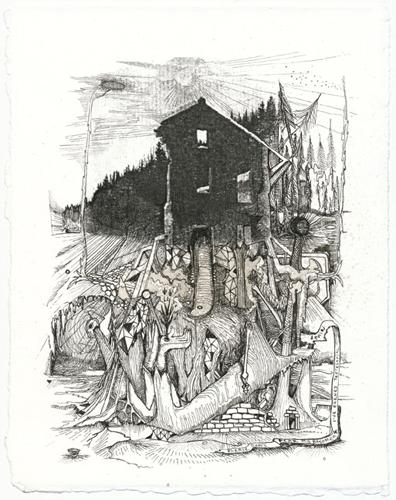 Ruin 2 (from the Nebula Series), 2008
Pen, ink, xerox transfer on paper
8.5 x 6.5 inches