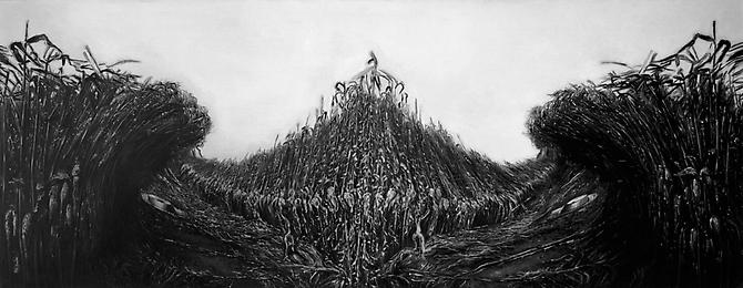 Naked in Death, 2010-2012.
Oil on canvas, 28 x 72 inches.