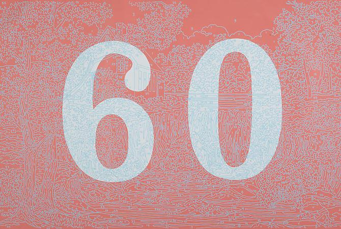 Trey Speegle
Better Numbers (Sixty), 2012.
Silkscreen, housepaint on canvas, 24 x 36 inches.