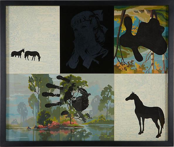 Trey Speegle
It Left a Mark Where You Were (hand/horse), 2012.
Tempera on vintage paint-by-number panels, 21 x 25 inches.