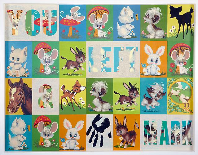 Trey Speegle
You Left a Mark, 2012.
Vintage paint-by-number panels in a shadow box, 32 x 41 inches.
