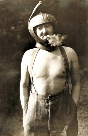  HERBERT BAYER
Pfeifenritter (Smoking Knight), 1930 
Vintage ferrotype silver print, 11 3/4 x 7 1/2 in.
Signed on verso: "foto herbert bayer vintage smoking knight 1930"