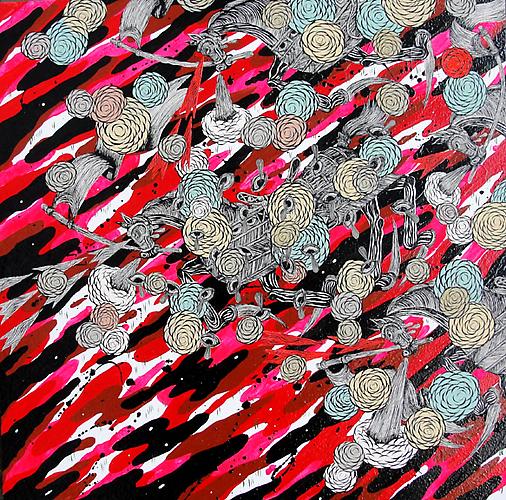 Andrew Schoultz, Untitled (2011)
Acrylic On Wood Panel
18h x 18w in (45.72h x 45.72w cm)