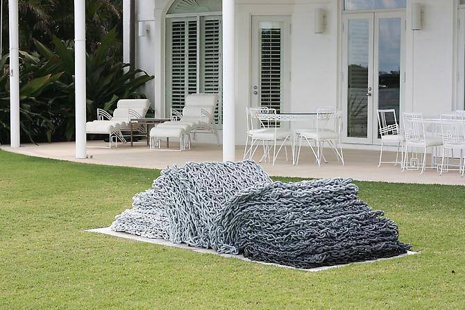 Beefcake Chaise Lounge (Grey), 2011
Rope, latex paint
30 x 122 x 35 inches