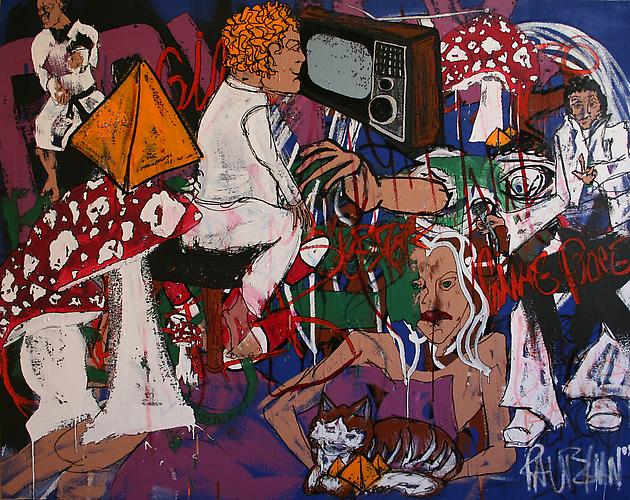  GIMME POLYESTER , 2011
Acrylic enamel, paint marker and ink on canvas
48 x 60 inches