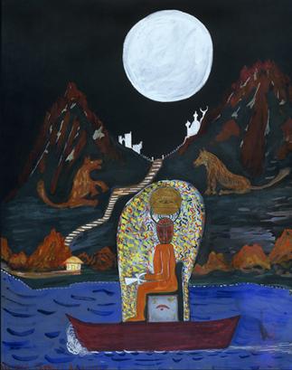 ALEISTER CROWLEY
Untitled, 1918 
Watercolour, tempera, and oil on black paper, 36 x 24 in.
Signed "ALEISTER CROWLEY, An. XIV [symbols for Sun in Aries],"that is, around the spring equinox
  View More  ➤ 