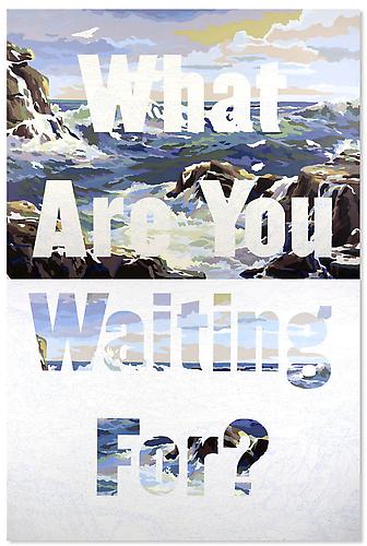 What Are You Waiting For, 2006-2007. 
Acrylic paint, silkscreen ink on canvas, 46 x 60 inches.