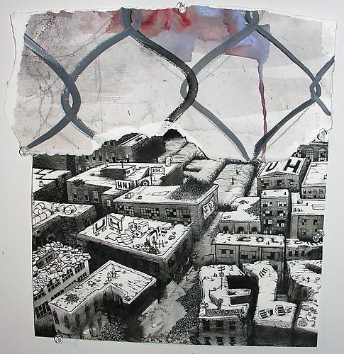 Or Else, 2010.
Ink and gouache on paper, 14 x 12 inches.