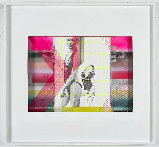  107 lbs of B- , 2011, transfers, airbrush on paper in custom frame, 28 x 30 inches