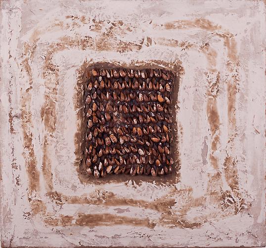 Pistachios #1 1968
Pistachios adhered to mixed media soil compound on burlap
23.75 x 22 in / 60.3 x 55.9 cm