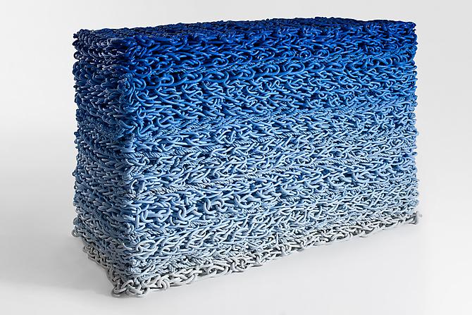 Untitled Stack (Blue Gradient), 2011
nylon rope with latex paint
46 x 71 x 36 inches