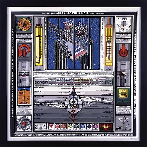 GEOCHRONMECHANE: THE TIME MACHINE FROM THE EARTH, 1990
Silkscreen on rag paper, No. 31 from an Edition of 75
Image size: 28 x 28 in., Paper size: 32 x 32 in.
 Price upon request  |   View More  ➤ 