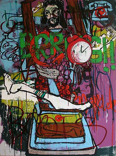 SELL SUITS AND VACUUM BOOTS , 2011
Acrylic enamel, epoxy, paint marker and ink on canvas
48 x 36 inches