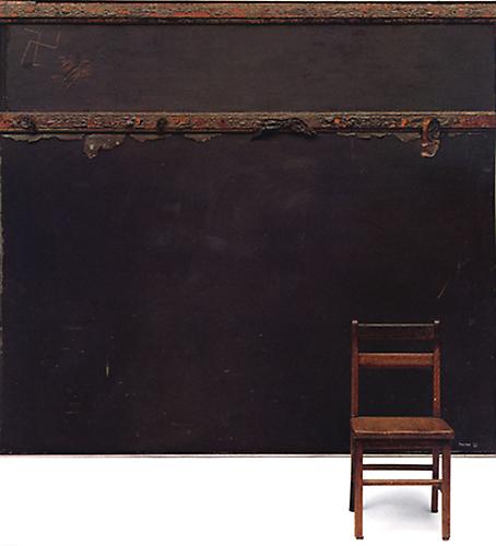  In Memory of St. Vincent School, 1960 
Oil, charred wood, plasticized ashes on blackboard, with chair, blackboard: 66 x 72 ¼ in., chair: 26 ¼ x 13 x 12 ½ in.
Norton Simon Museum of Art, Pasadena, CA
  View More  ➤ 