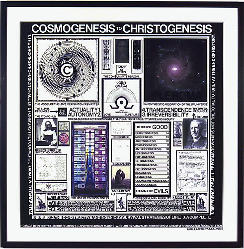 COSMOGENESIS TO CHRISTOGENESIS, 2005
Acrylic, ink, photo-collage, and vinyl lettering on acid-free board, 30 x 30 in.
 Price upon request 
  View More  ➤ 