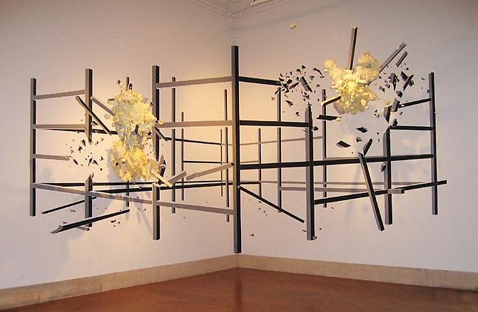  Jump Zone, 2005 
Tape, styrofoam, Neoprene, work located on inside corner wall, 15 x 17 x 15 ft (dimensions variable)
  View More  ➤ 