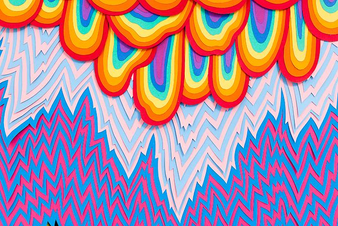 Cascade (detail), 2012
Hand-cut acid-free paper, glue, wood
69 x 25 x 4 in