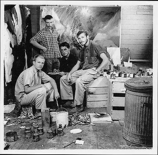 1959 Art Students at Chouinard Art Institute, from left to right: Joe Goode, Jerry McMillan, Ed Ruscha, Pat Blackwell