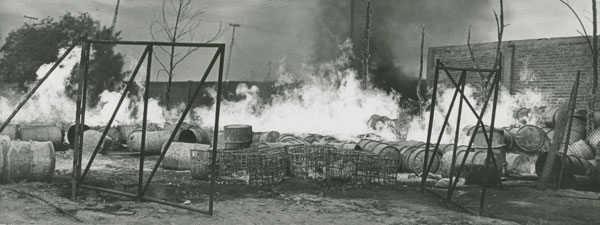 Tambos en llamas, 1960
vintage silver gelatin print, 4 x 10.1 inches (10.1 x 25.6 cm)