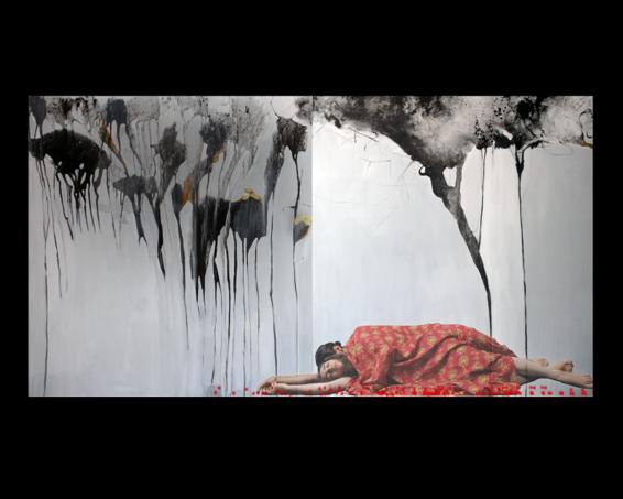 Leyli va Majnun   2008
Video projection on painted triptych
94 x 35.5 in / 239 x 90 cm
