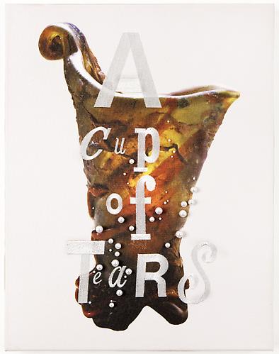 Rob Wynne 
A Cup of Tears   2009
Pigment print & embroidery & sewn pearls on canvas
17 x 22 in