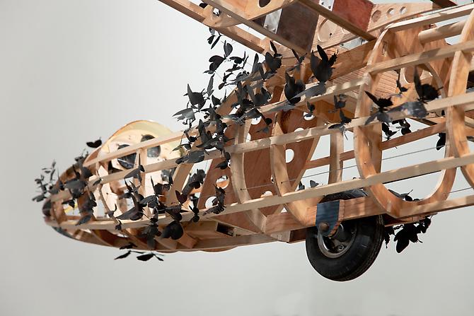 Paul Villinski, Passage, 2011
Salvaged wood, found aluminum cans, wire, soot, steel
3’-2” x 15’-4” x 33’
