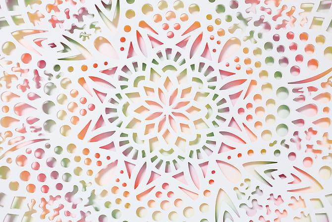Prismatic Radiation (detail), 2012
Wood, acrylic paint
47 x 47 x 1 in