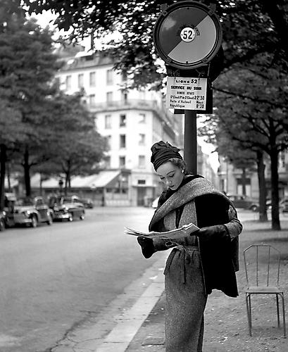 Sophie Litvak  bus stop Magazine Elle 
1952 
Gelatin SIlver Print