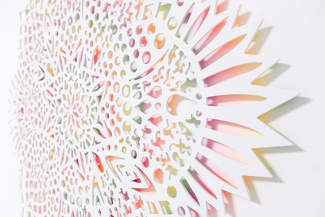 Prismatic Radiation (detail), 2012
Wood, acrylic paint
47 x 47 x 1 in