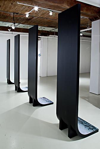 5 SCULPTURAL ELEMENTS | REAR INSTALLATION VIEW | PEAK GALLERY TORONTO | LAMINATED PLYWOOD, LAMBDA PRINTS | 227 X 61 X 46 CM EACH | 2009