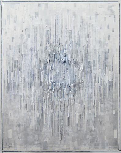 Ryan Wallace, Glean 10 (2012)
Oil, enamel, acrylic, ink, lithograph, inkjet, vinyl, tape, paper, PVA, crystalina, Mylar on canvas
90h x 70w in (228.6h x 177.8w cm)