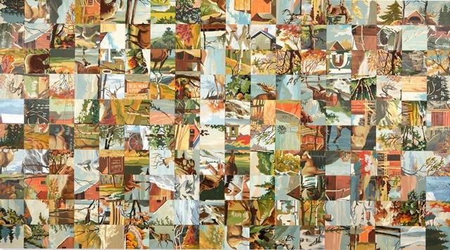 180 Degrees, 2008.
Cropped vintage paint-by-number panels on board, 40 x 72 inches.