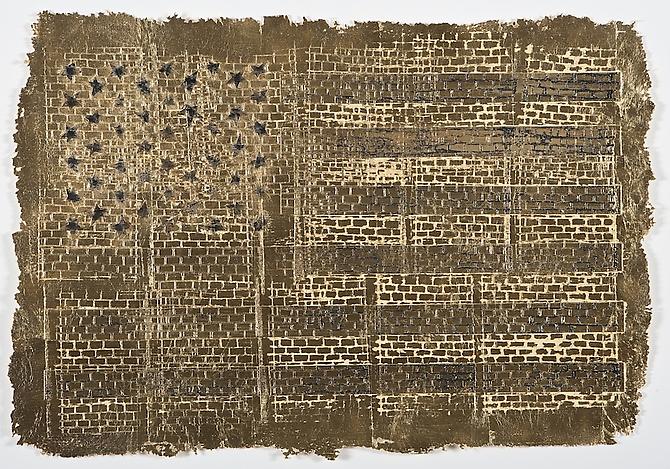 Andrew Schoultz, Stars and Bars (3) (2011)
Gold Leaf, On Collage And Embossed Paper
22h x 30w in (55.88h x 76.2w cm)