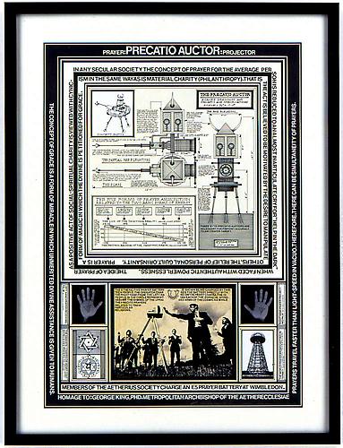 THE PRECATIO AUCTOR (THE PRAYER PROJECTOR), 1999
Oil, acrylic, collage, and ink on board, 27 x 20 in.
 Price upon request 