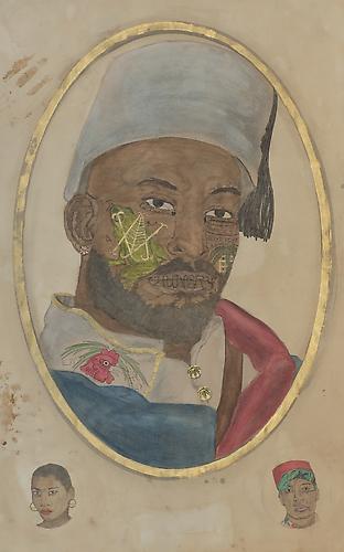 Time To Get Busy Time. ( Andre Lafayette, Sainte Domingue, 1790) (2011)
Acrylic, Ink, Coffee, Tea On Paper
40h x 26w in (101.6h x 66.04w cm)