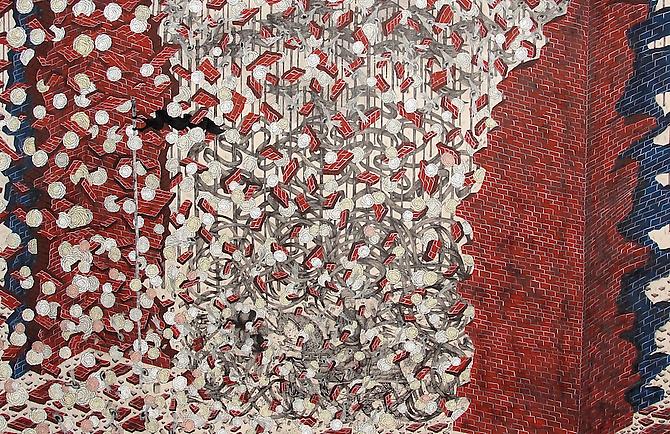 Andrew Schoultz, Up In the Air, Unravelling, and Falling Apart (2009-2011)
Mixed Media On Paper
47h x 72w in (119.38h x 182.88w cm)