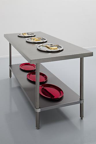 What is on the Dinner Menu Mr. James Lee Byars?
2010
Gold-plated stainless steel, bone saw, vaginal speculum, bone mallet, chrome-plated stainless steel, stainless steel table
38.5 x 30 x 72 inches