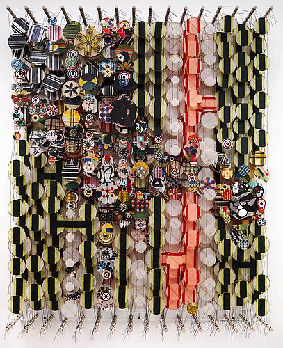 Small Triumphs and Defeats
Acrylic, paper, bamboo, nylon
58 x 47 x 8 inches