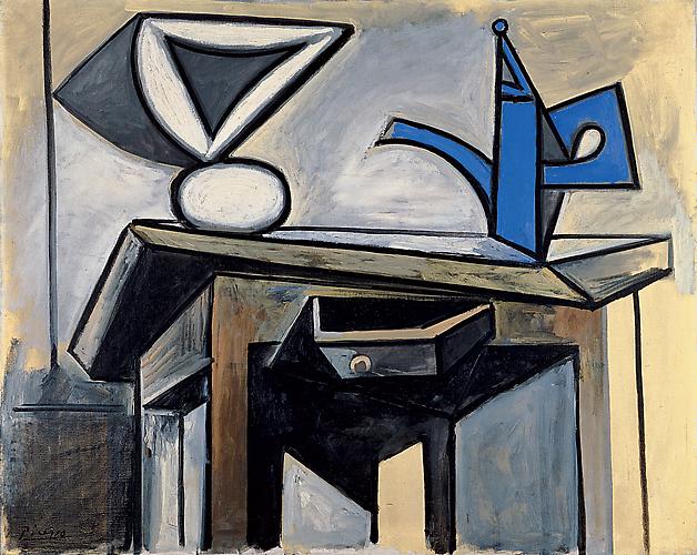  Nature Morte à la Cafétière, 6 avril 1947 (Still Life with Coffee pot), 6 April 1947 
Oil on canvas, 31 7/8 x 39 3/8 in. (81 x 100 cm)