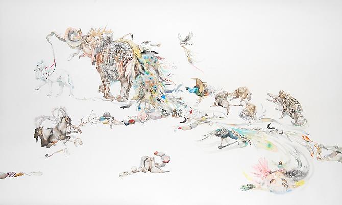 Laura Ball, Pandemonium (2011)
Watercolor On Paper
32h x 52w in (81.28h x 132.08w cm)