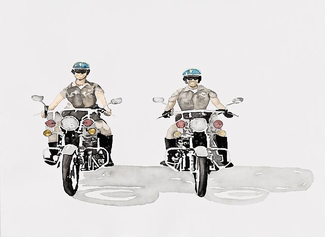 Kelly Inouye: On Patrol (2012)
Watercolor On Paper
22h x 30w in (55.88h x 76.2w cm)