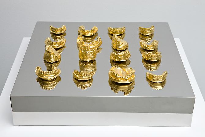 What Teeth Are You Wearing Mr. James Lee Byars?
2010
24 karat gilded brass, stainless steel
19 ¾ x 19 ¾ x 6 1/2 inches