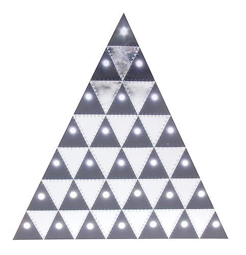 Light Patterns #3 (2011)
Sewn Photographs, String, Spray Enamel, And Mirrored Paper
17h x 17w in (43.18h x 43.18w cm)