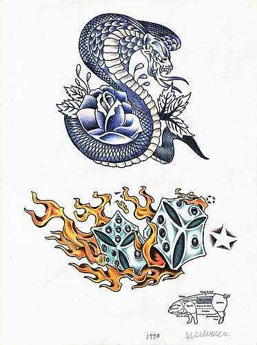 Wim Delvoye
Tattoo Drawing (511), 1998
Pencil and colored pencil on paper
14.2 x 10.6 inches